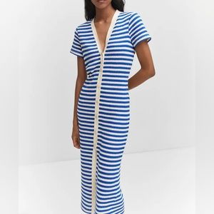 Mango blue and white Striped jersey dress